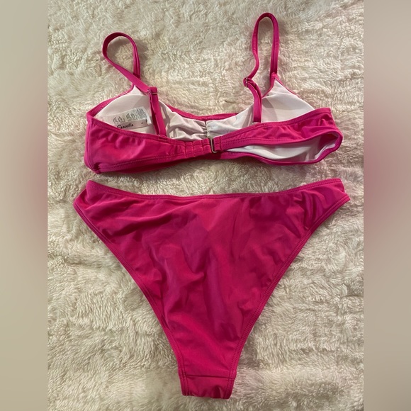 Seaselfie Solid Pink Low-Waist Bikini Set Sexy High Cut Swimsuits Beachwear - Picture 4 of 7
